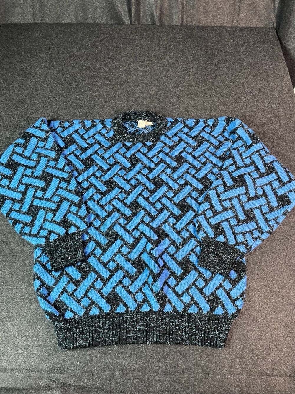 Vittoria Sweater Size M Geometric Blue Black Vintage Made In Italy